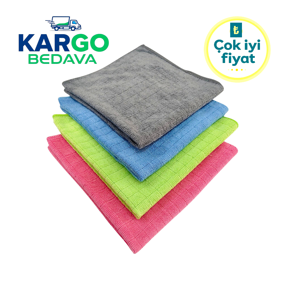 Silver Kareli Mikrofiber Genel Temizlik ve Tezgah Bezi Karma 40*40 cm (4 Adet)