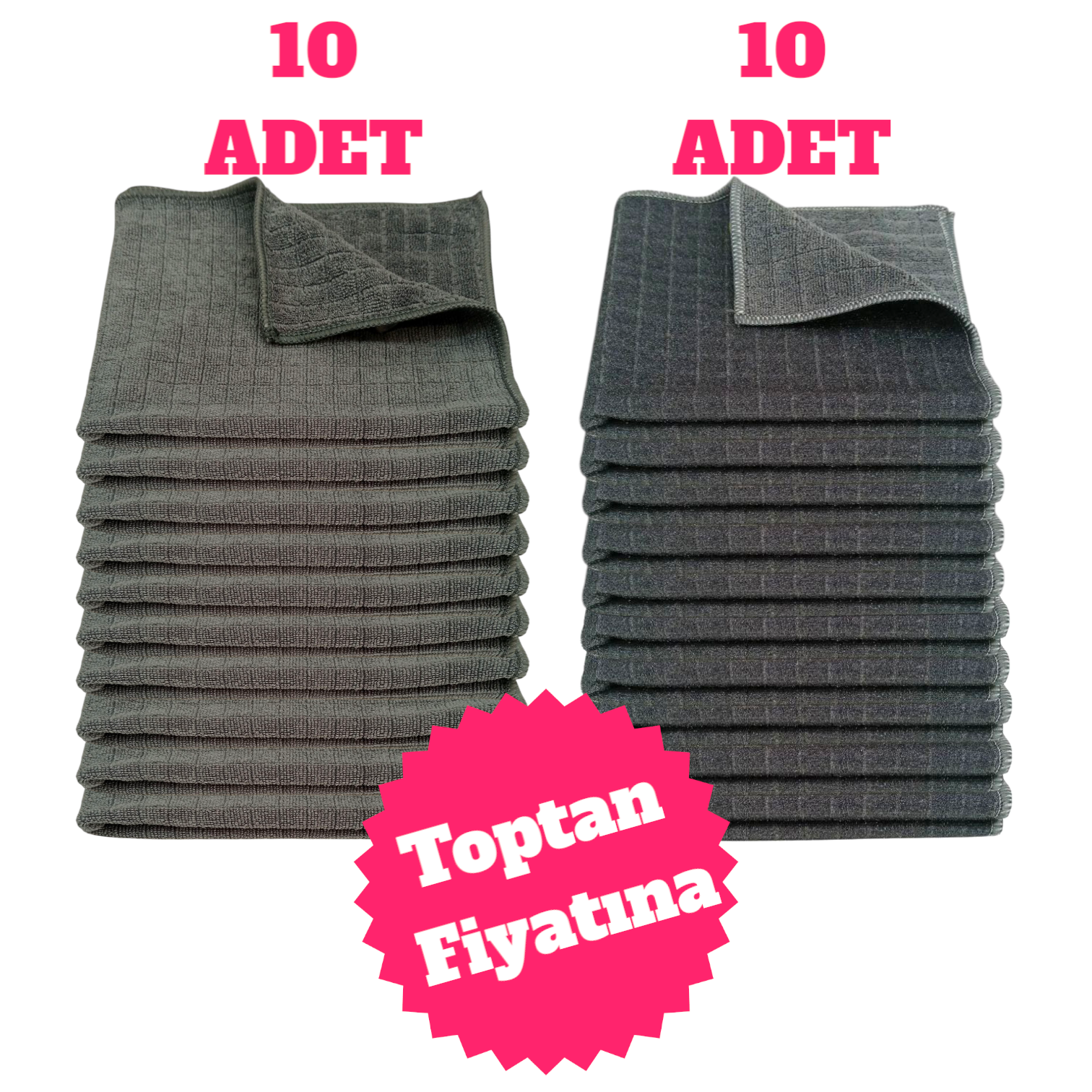 Kareli Mikrofiber Genel Temizlik ve Tezgah Bezi 10 Adet, Zor Kir Bezi 10 Adet