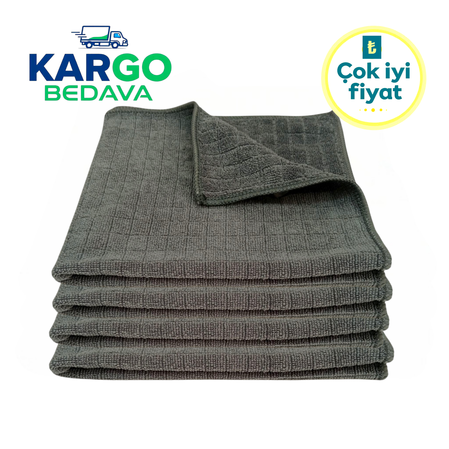 Silver Kareli Mikrofiber Genel Temizlik ve Tezgah Bezi Gri, 40x40 cm (4 Adet)