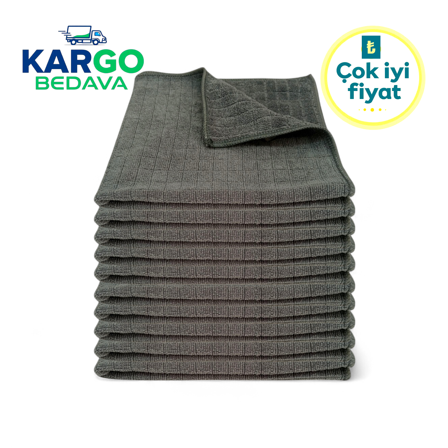 Silver Kareli Mikrofiber Genel Temizlik ve Tezgah Bezi Gri 40*40 cm (10 Adet)