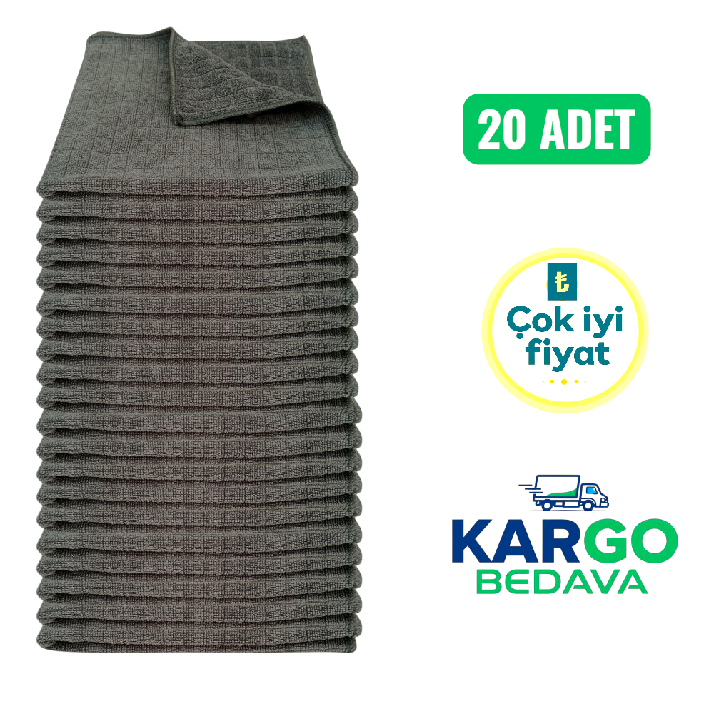 Silver Kareli Mikrofiber Genel Temizlik ve Tezgah Bezi Gri 40*40 cm 320 GSM  (20 Adet)