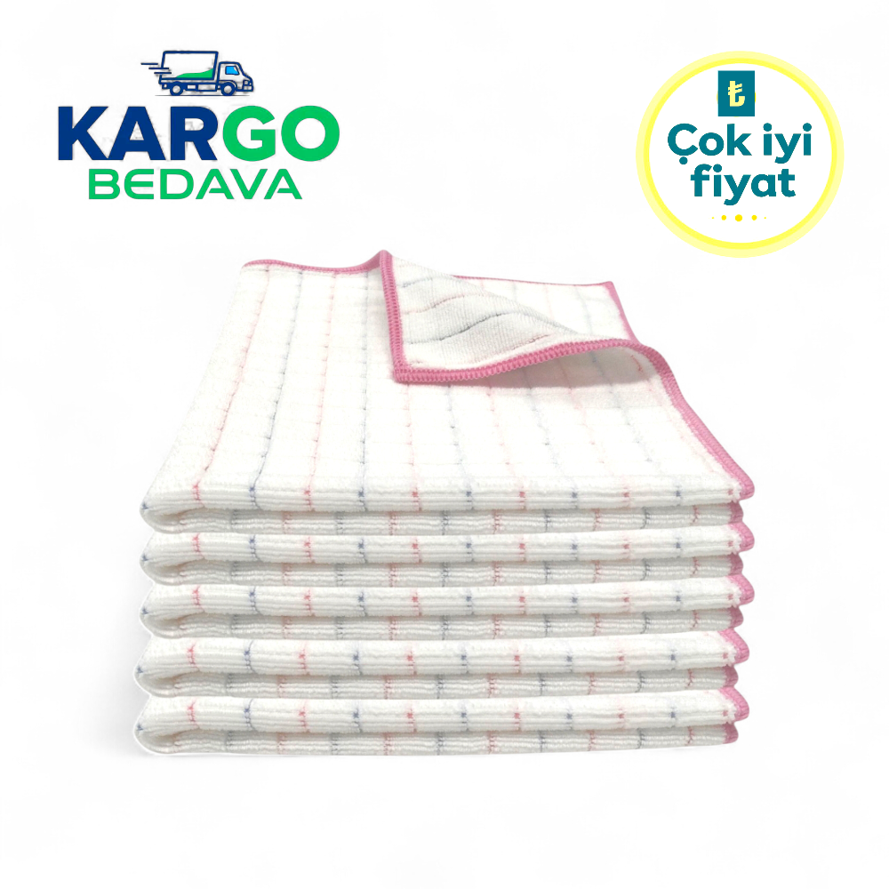 Silver Kareli Mikrofiber Genel Temizlik ve Kurulama Bezi Beyaz 40*40 cm, 320 gsm(5 Adet)