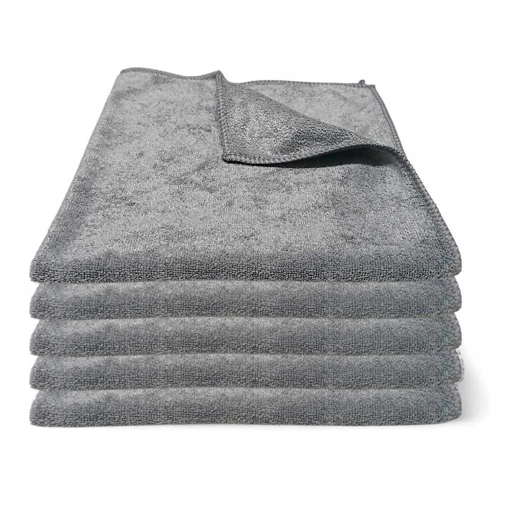 Silver Parlak Yüzey Mikrofiber Genel Temizlik ve Tezgah Bezi  40*40 cm, 365 gsm Füme (5 Adet)