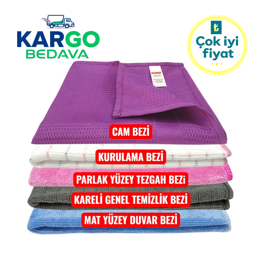 Kanz Mikrofiber Cam Bezi, Silver Kurulama Bezi, Silver Parlak Yüzey Tezgah Bezi, Silver Kareli Genel Temizlik Bezi, Silver Mat Yüzey Duvar Bezi