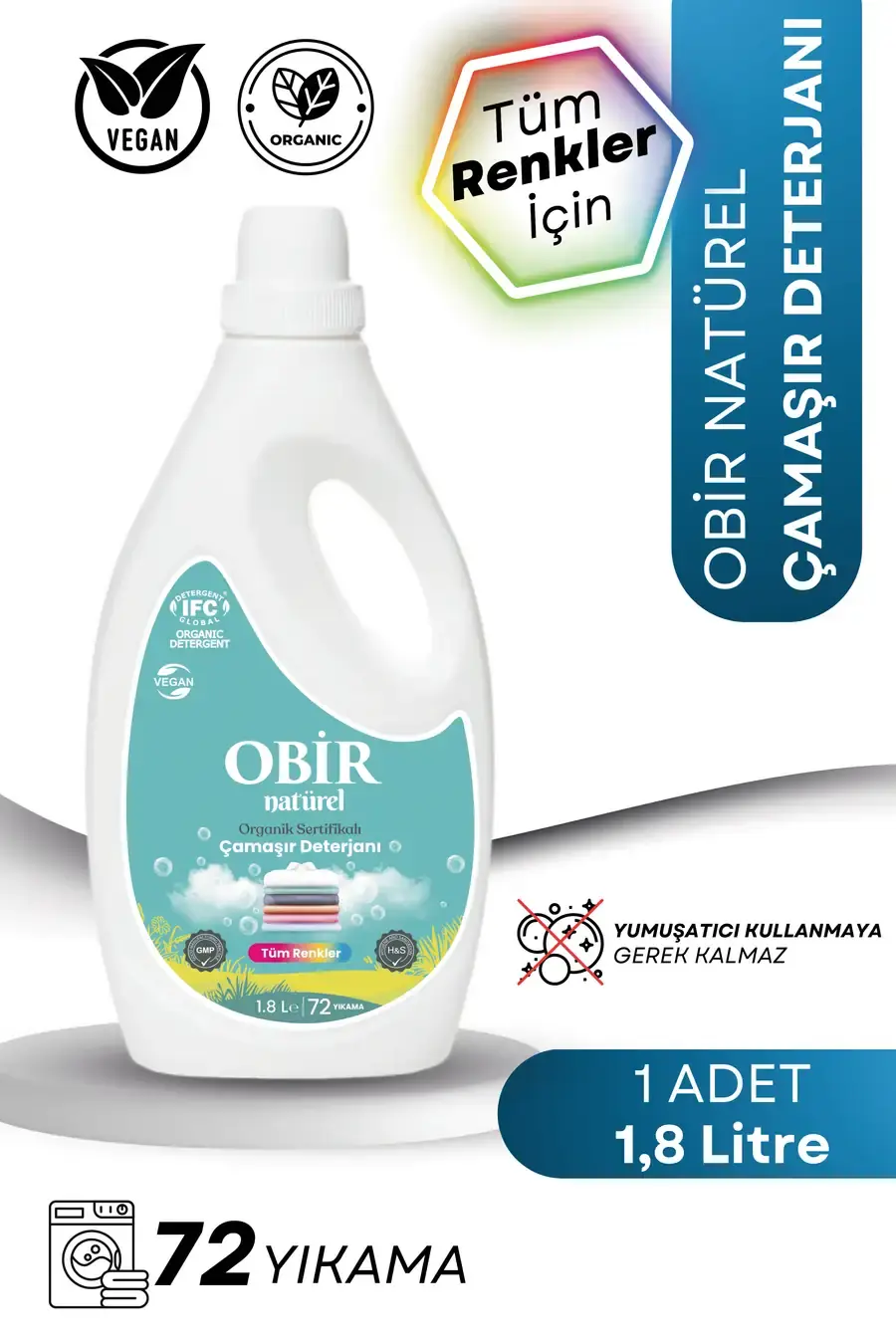 O Bir Naturel Organik Sıvı Çamaşır Deterjanı 1.8 lt