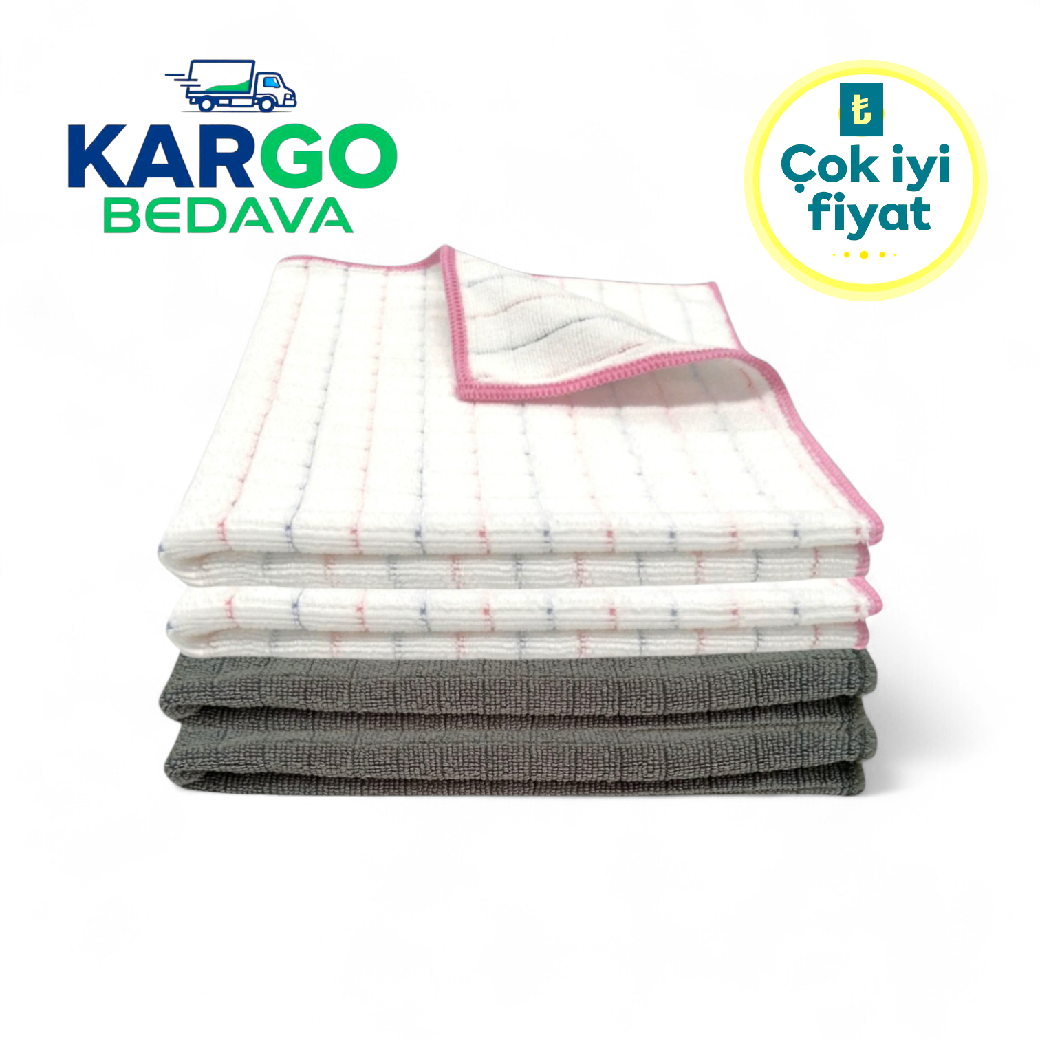 Silver Kareli Mikrofiber Genel Temizlik ve Kurulama Bezi Beyaz 40*40 cm, 320 gsm(2 Adet), Kareli Genel Temizlik Ve Tezgah Bezi Gri 40*40 cm 320 GSM (2 Adet)