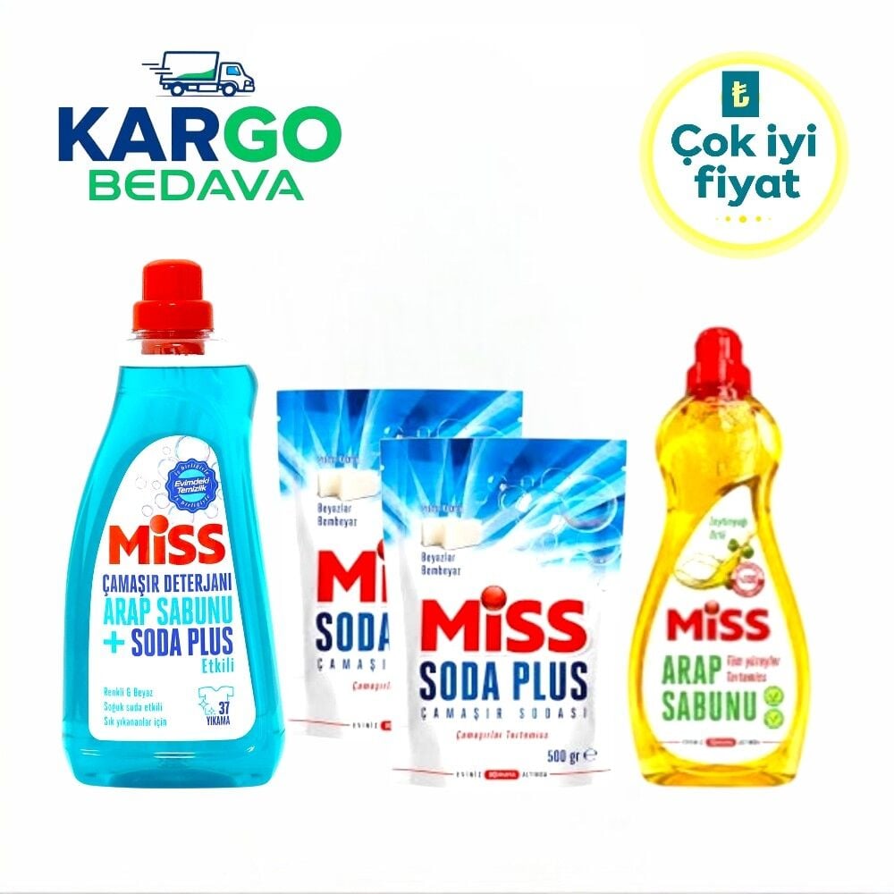 Miss Çamaşır Deterjanı 1.5 lt (1 Adet), Miss Soda Plus 500 gr (2 Adet), Miss Arap Sabunu 1 lt (1 Adet)