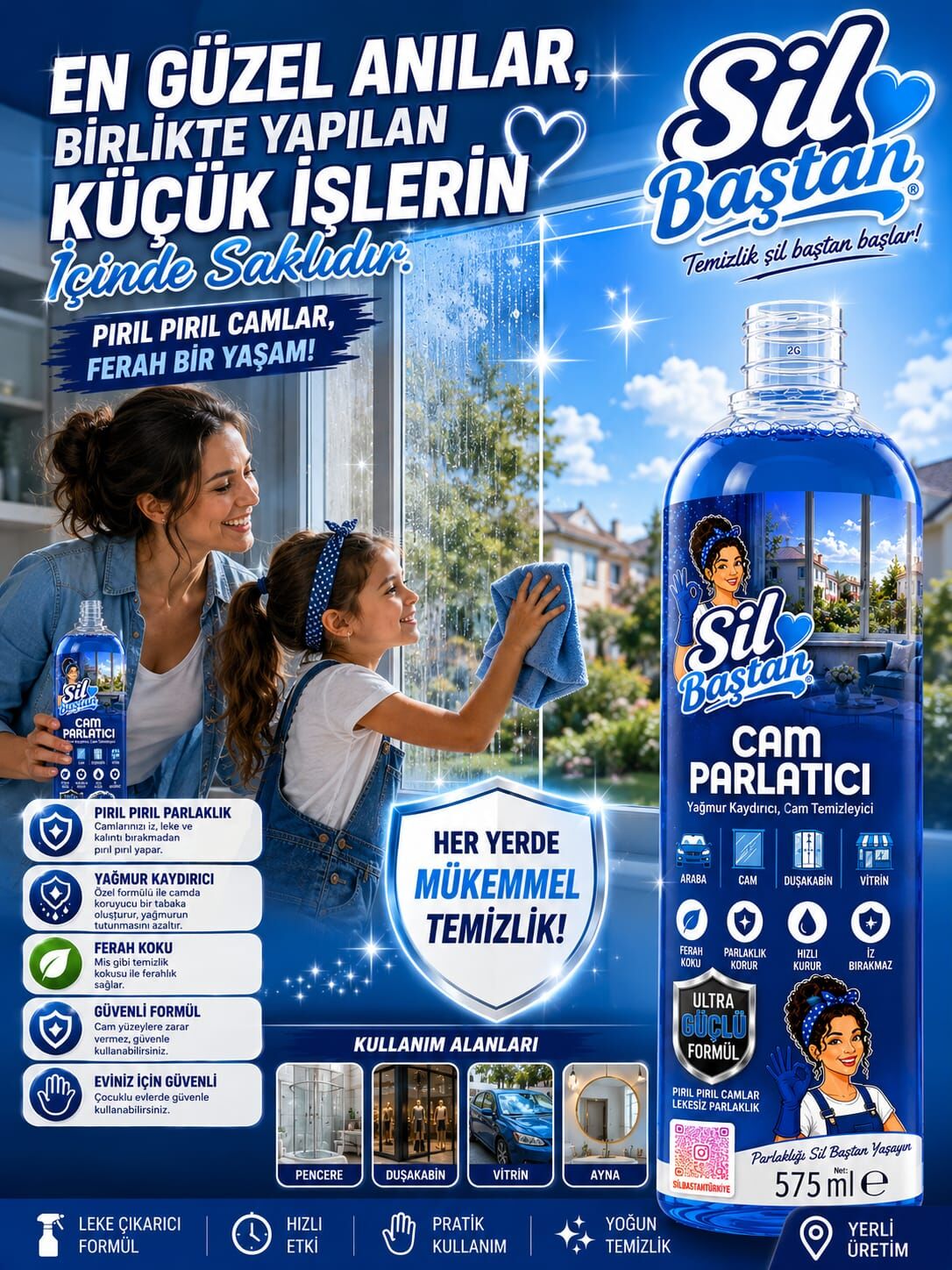 Sil Baştan Cam Parlatıcı, Yağmur Kaydırıcı, Cam Temizleyici 575 ml