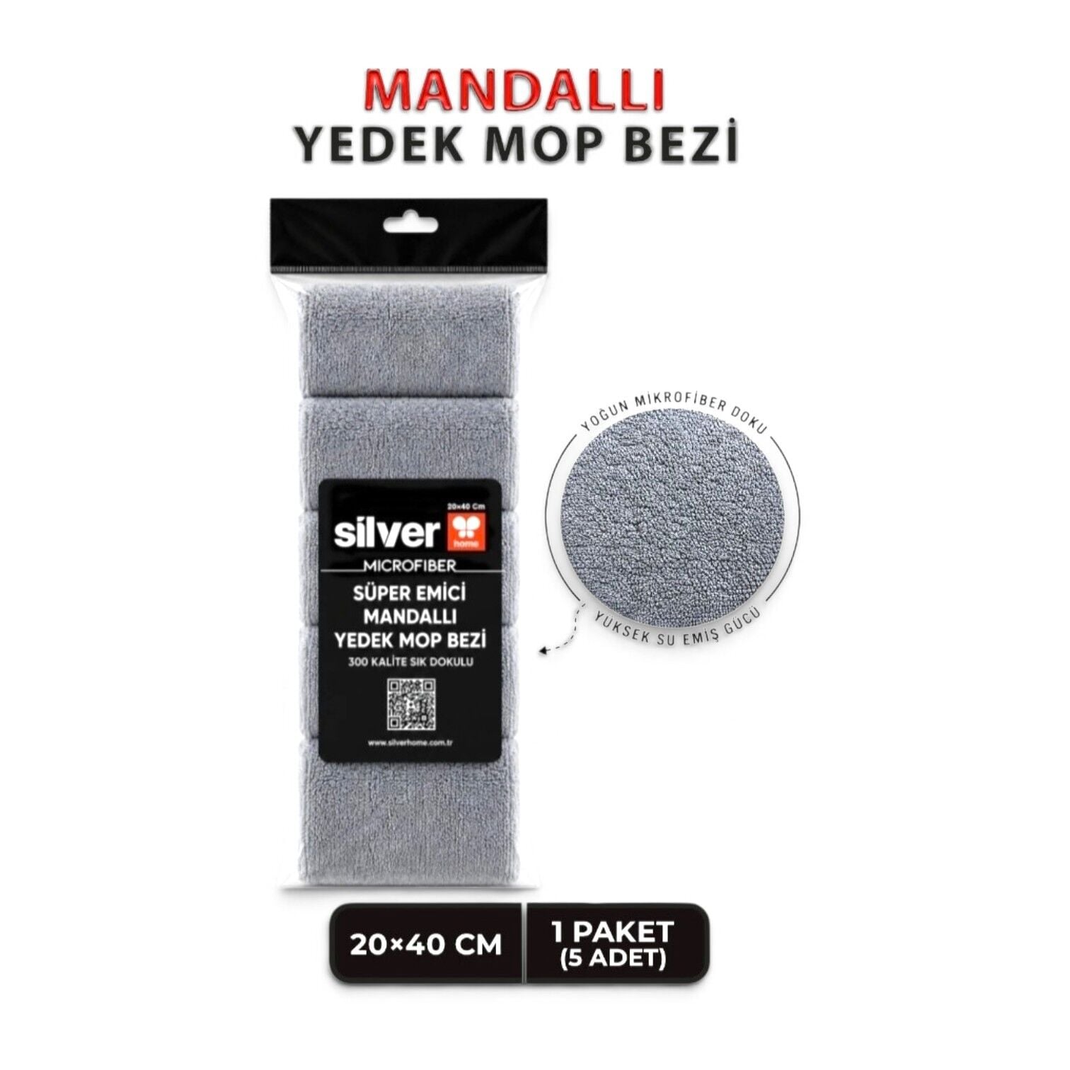Silver Kıskaçlı ve Mandallı Mop Uyumlu Mikrofiber Bez (5 Adet)